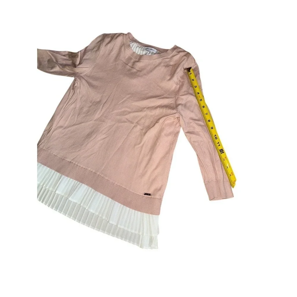 Calvin Klein layered chiffon sweater tunic M Blush Pink Pleated lampshade preppy